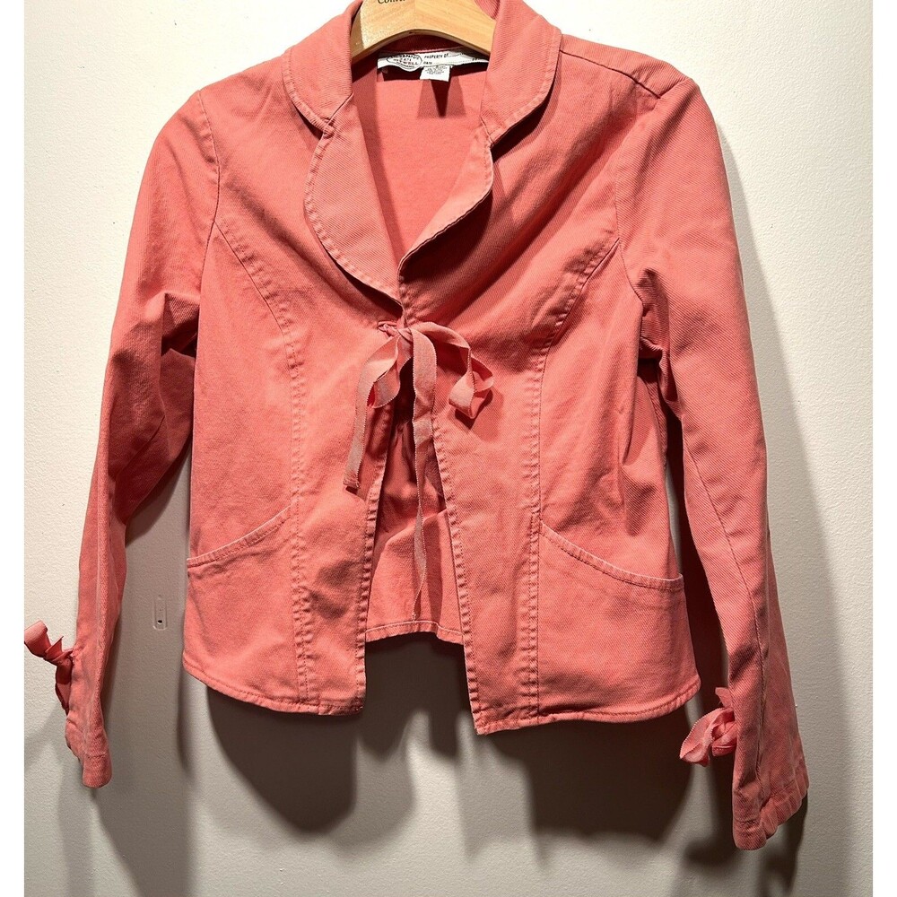 Sitwell Anthropologie Peach Coral Canvas Cotton Jacket Tie Front Size 8 M
